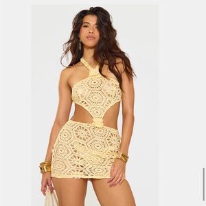 EGO Yellow Crochet Halter Dress